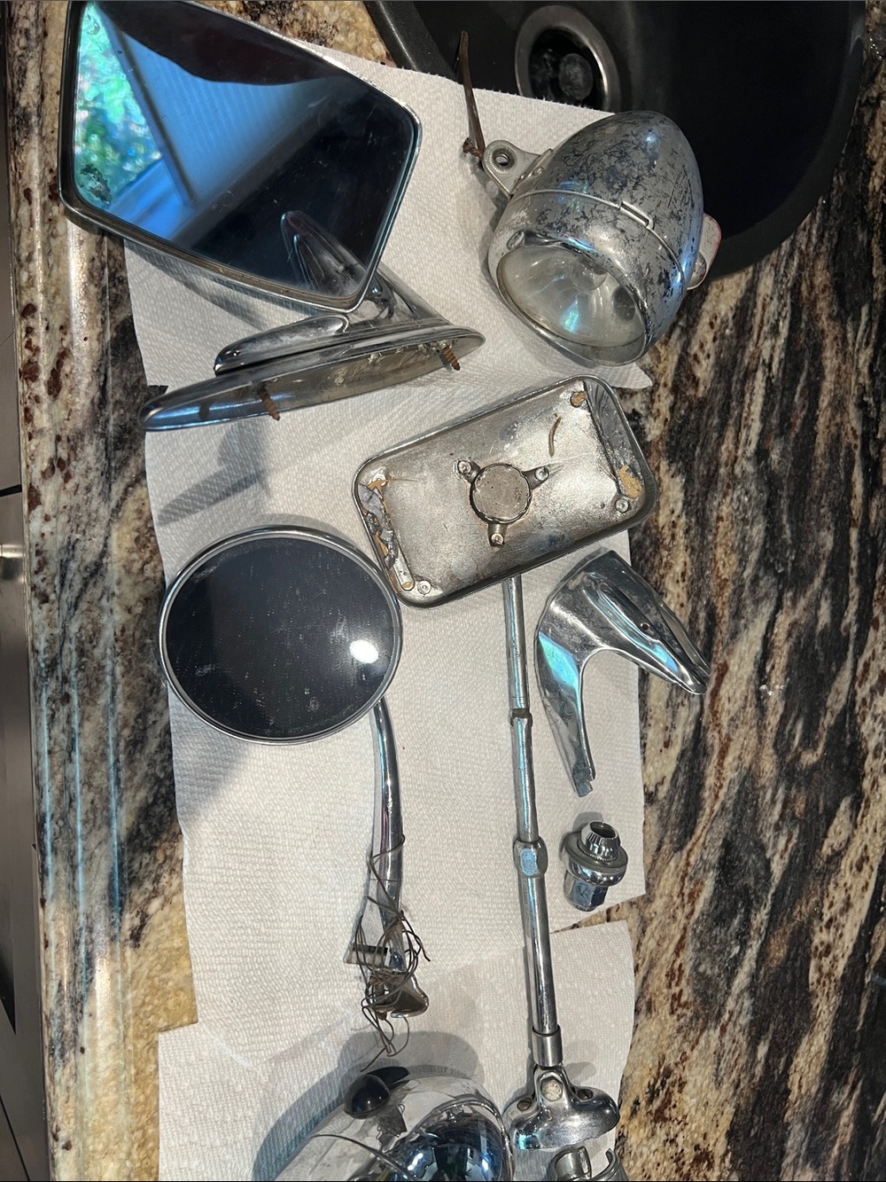 Vintage auto mirrors and lights